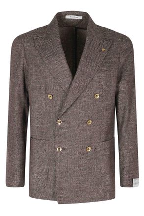 Tagliatore Brown Double-Breasted Jeweled Buttons Wool-Blend Blazer