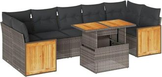 vidaXL Set Sof&aacute;s Jard&iacute;n Y Cojines 8 Pzas Rat&aacute;n Sint&eacute;tico Acacia Gris Vidaxl