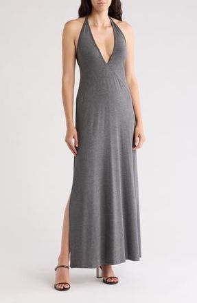 Go Couture Plunge Halter Neck Maxi Dress in Charcoal at Nordstrom Rack, Size X-Large