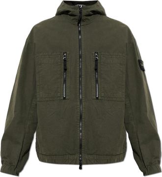 Stone Island Jas met logopatch - Heren - Zomerjassen - Groen - XL - Katoen - Jassen