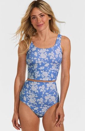 Lands End Tugless Tankini Top and High Waisted Bottom Swimsuit Set in Lake Blue Blossom Floral at Nordstrom, Size Xx-Small