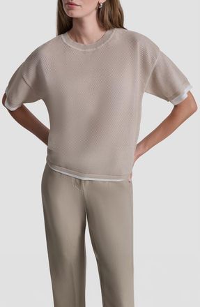 DKNY Boxy Mesh Overlay Top in Pebble/ivory at Nordstrom, Size X-Small