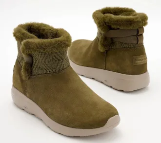 Skechers On-The-Go City Winter Boots Womens Wide Green Suede Ankle HAWK2342