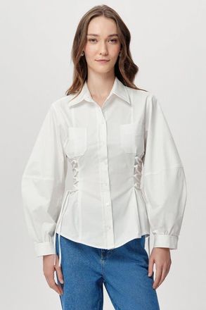 Exquise Arcene Fitted Waist Balloon Sleeve Shirt in Bone at Nordstrom, Size X-Large