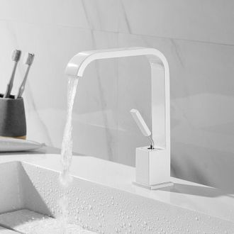 OEM Grifo Mezclador De Lavabo Baucher Blanco Con Efecto Cascada, Grifo Mezclador De Lavabo De Lat&oacute;n Con Ca&ntilde;o Alto