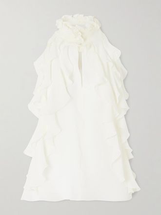 Alexander McQueen Top Cut-out In Georgette Di Seta Con Ruches - Crema