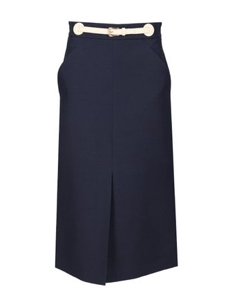 Valentino Garavani Wool And Silk Midi Skirt Gonne Blu-Donna