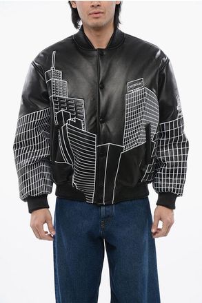 Off-white Leather Varsity Bomber SKYLINE size 44