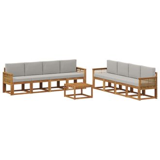 vidaXL Conjunto De Sof&aacute;s De Exterior 9 Pcs Natural Y Gris Claro Vidaxl