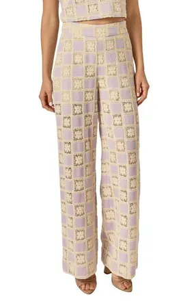 English Factory Embroidered Wide Leg Pants in Lilac at Nordstrom, Size X-Small