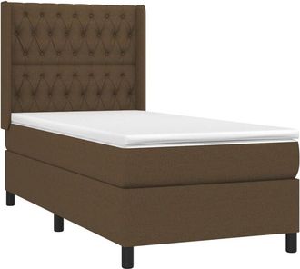 vidaXL Vidaxl - Cama Box Spring Colch&oacute;n Y Luces Led Tela Marr&oacute;n Oscuro 90x200cm