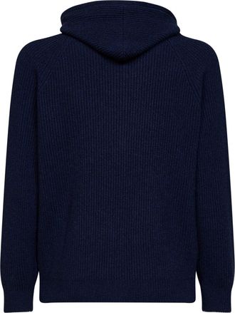 Brunello Cucinelli Mens Zip-Up Cashmere Hoodie Navy Blue Cardigans Sweater