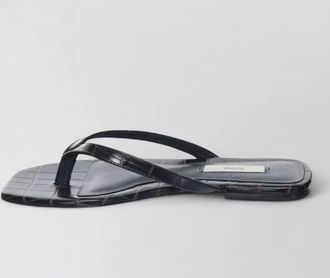 Toteme leather croc effect flat square toe sandals