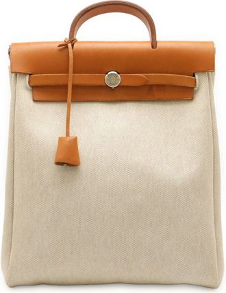 Herm&egrave;s Her Bag Beige Natural Toile H Leather Backpack (Pre-Owned)