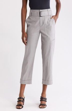 Vince Belted Linen Blend Pants in Light Grey at Nordstrom Rack, Size X-Large