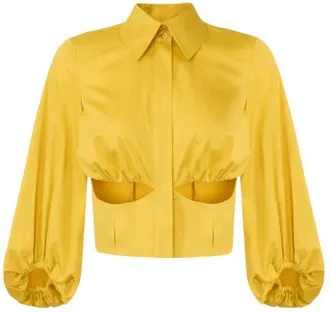 Elisabetta Franchi Overhemden, Dames, Geel, L, Katoen, Shirt van stretchkatoen