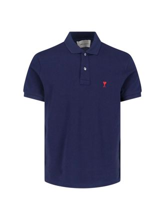 Ami Navy Organic Cotton Polo With Classic Collar