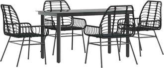 vidaXL 5 Piece Garden Dining Set Black Poly Rattan Glass Vidaxl