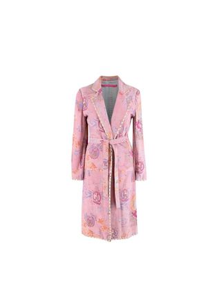 Emanuel Ungaro Vintage Buddha Print Pink Suede Coat Size XXS
