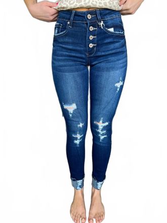 Kancan Harper Button-Up Cuffed Skinny Jeans In Dark Wash