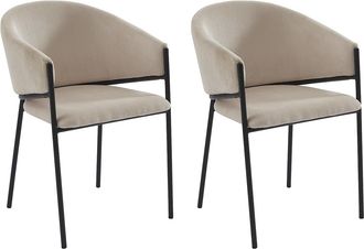 Pascal Morabito Lote de 2 sillas con reposabrazos de terciopelo acanalado y metal negro - Crema - ORDIDA de Pascal MORABITO