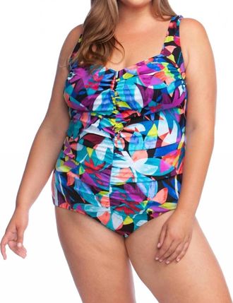 Maxine Of Hollywood Shirred Girl Leg One Piece Swimsuit - Plus In Max Fiesta