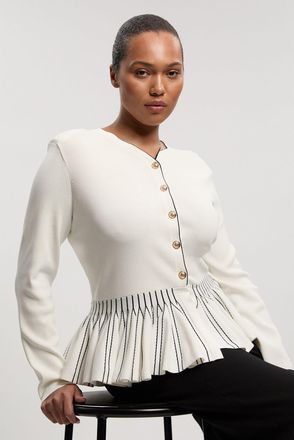 Karen Millen Womens Plus Size Viscose Blend Knit Peplum Jacket - White - Size X-Large