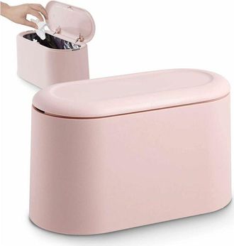 OEM Papelera Peque&ntilde;a De Sobremesa Con Tapa De Bot&oacute;n Para Oficina, Ba&ntilde;o, Cocina Y Dormitorio, Ideal Para Guardar Comida Para Mascotas (rosa, 23 X 11 X 14,5