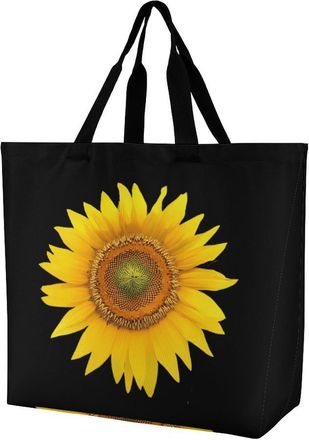 Generic Yellow Sunflower Reusable Shopping Bags Large Capacity Grocery Bag Heavy Duty Tote for Women 40x40x16cm