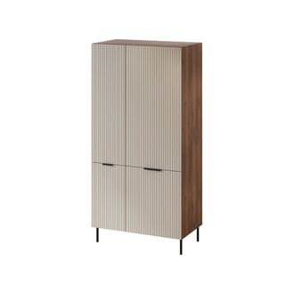 Dmora Armario Intelvi De 2 Puertas, Mueble Multifunci&oacute;n Con Seis Estantes Interiores Y Barra Para Colgar, Acabado Acanalado, 90x52 H185 Cm, Color Beige