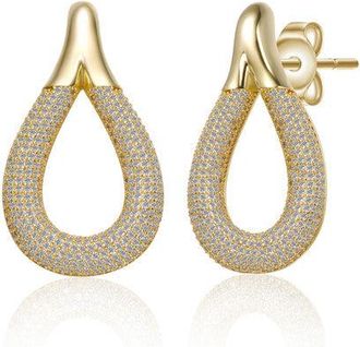 Rachel Glauber 14k Gold Plated with Clear Cubic Zirconia Raindrop Front-Facing Mini-Hoop Earrings