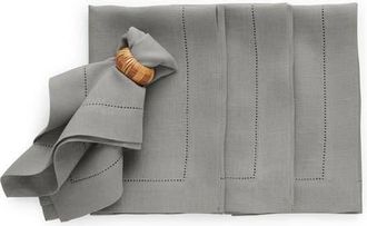 Solino Home Linen Dinner Napkins Set of 4, 20 x 20 Inch for Dining Table, Holiday and Everyday Table Decor - Sonoma Hemstitch in Grey at Nordstrom