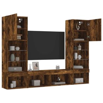 Berkfield Home 5 Piece TV Wall Units with LED Smoked Oak Engineered Wood in Brown