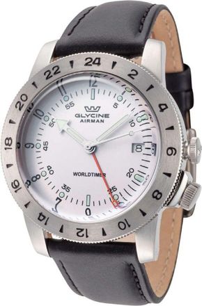 Glycine Airman Vintage GMT Quartz Ivory Dial Mens Watch GL1050