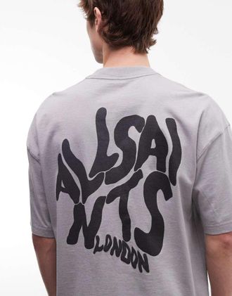 AllSaints Orlando - T-shirt grigio chiaro con logo e stampa sul retro