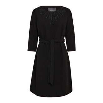 Mos Mosh Elegante Zwarte Jurk met Kralendetail - Dames - Casual kleedjes - Zwart - S - Leer - Kleedjes