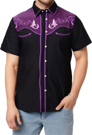 Generic Mens Big and Tall Cowboy Shirts Western Embroidered Country T-Shirts Summer Short Sleeve Pearl Snap Shirts Lightweight Slim Fit Casual Button Down Shi