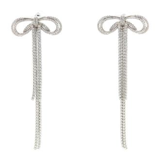 Self Portrait Double Crystal Bow Earrings - Dames - Oorbellen - Grijs - ONE Size - Accessoires