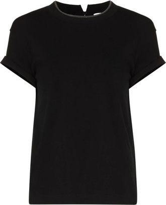 Brunello Cucinelli T-shirt met ronde hals en korte mouwen - Dames - T-shirts - Zwart - L - Katoen - Tops