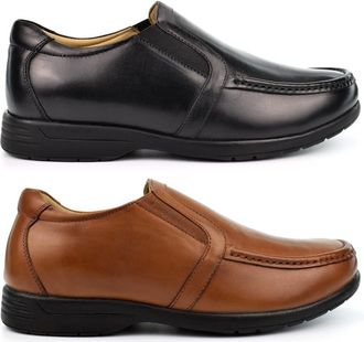 Generic Mens Wide Fit Leather Shoes Size 13 Mens Wide Fit Shoes Size 14 Extra Large Slip On Shoe 4E Shoe Slip in Genuine Leather Extra Large Sizes 6-15 Brown/