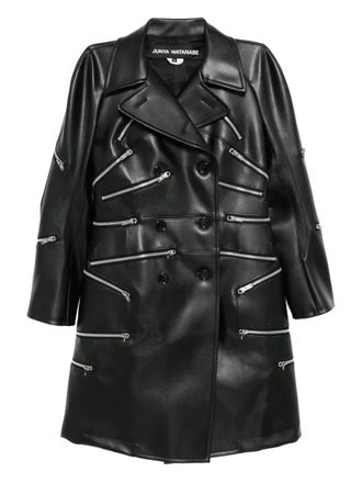 Junya Watanabe double-breasted coat - women - Polyurethane Resin/Cupro - M - Black