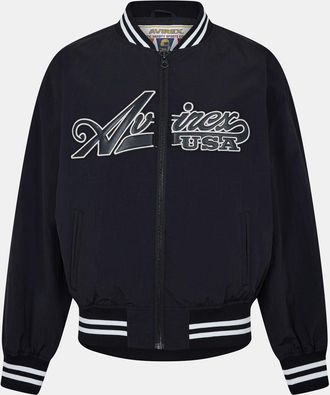 Avirex Mens Nylon Bomber Jacket with Zipped Pocket and Ribbed Cuff in Black - Size X-Large