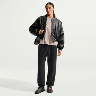 Nike Womens Studio Fleece Medium Weight Oversized High-Rise Washed Cuffed Pants in Black | IX6996-010