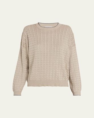 Brunello Cucinelli Shimmering Cable Knit Crewneck Sweater