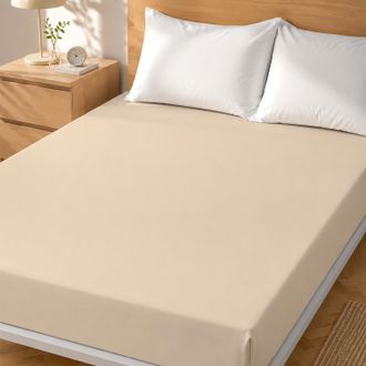 KASANOVA Lenzuolo matrimoniale con angoli elasticizzati cotone beige