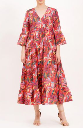 Leota Sariah Poplin Maxi Dress in Palm Foliage Poppy Red at Nordstrom, Size Xx-Large