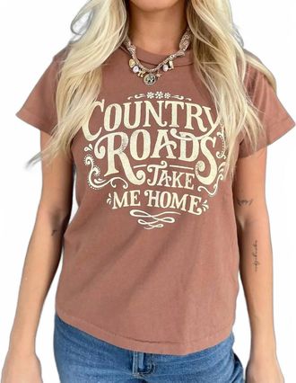 Daydreamer John Denver Country Road Reverse Tee In Mocha Mousse
