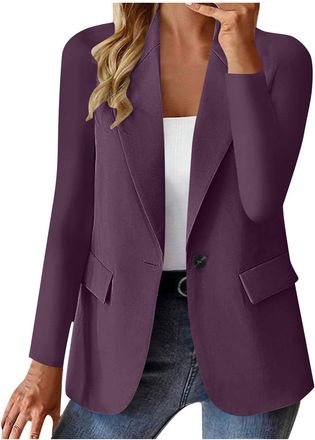 Generic Black Jacket Women Womens Blazer Suit Business Casual Work Office Suit Jackets Lightweight One Button 3/4 Ruched Sleeve Open Front Blazers Spring Summ