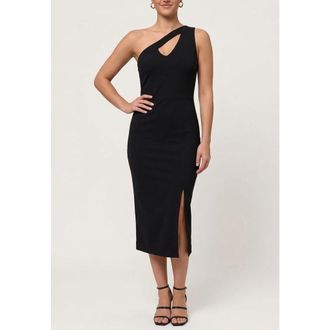 Rachel Roy Lara One-Shoulder Midi Dress in Black at Nordstrom, Size X-Large
