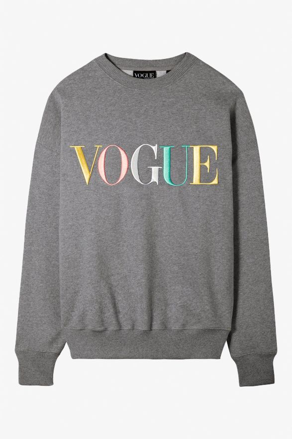 VOGUE Sweatshirt Grau mit bunter Logo-Stickerei, XXL / Grau